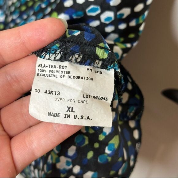 Y2K IZ Byer California Black Blue Multicolor Polka Dot Milkmaid Blouse Mermaid - Picture 7 of 8